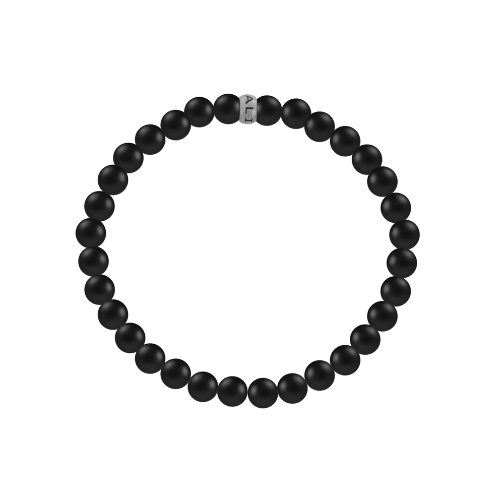 Kaliber 7KB-0037M Herenarmband met stalen elementen mat Agaat natuursteen 18 cm zwart-zilverkleurig Top Merken Winkel