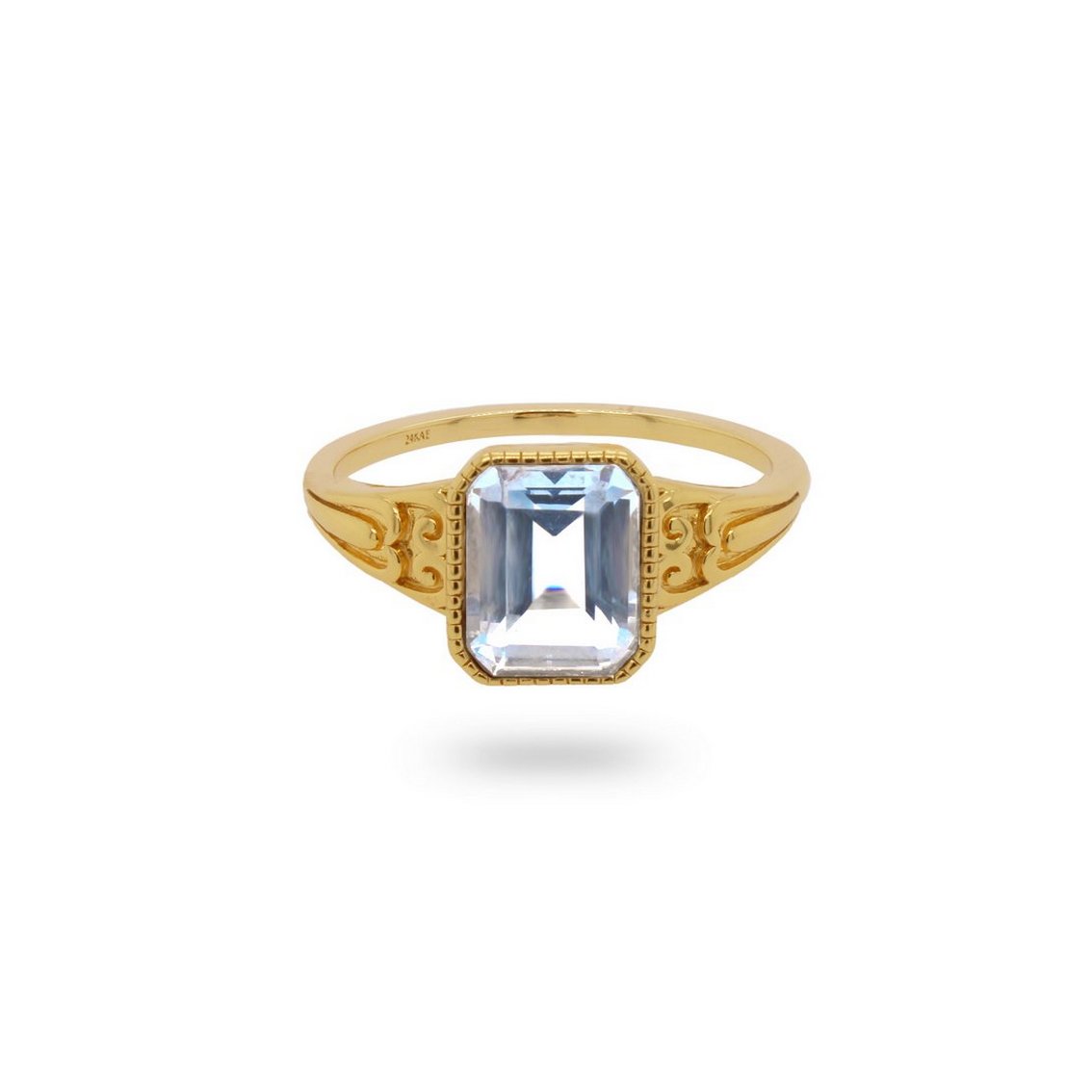 Image of 24Kae 12410YLB Ring Art Deco Octagon zilver goudkleurig-blauw Maat 54 124168