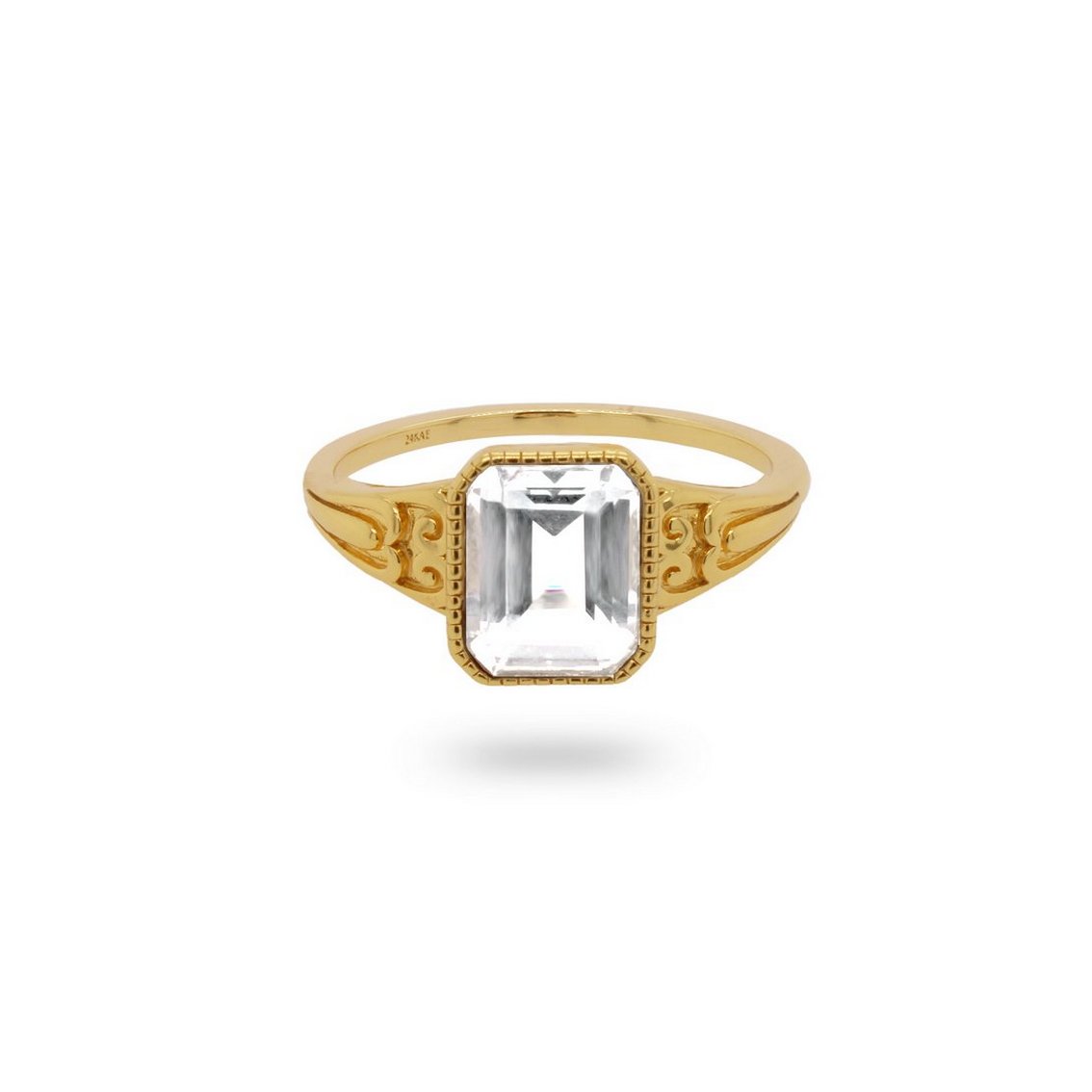 Image of 24Kae 12410YW Ring Art Deco Octagon zilver goudkleurig-wit Maat 52 124246