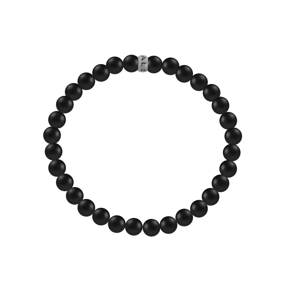 Kaliber 7KB-0037L Herenarmband met stalen elementen mat Agaat natuursteen 20 cm zwart-zilverkleurig Top Merken Winkel