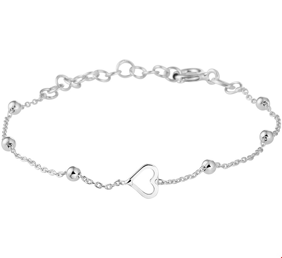 Zilver Gerhodineerde Armband hart 1 1330485 13 cm