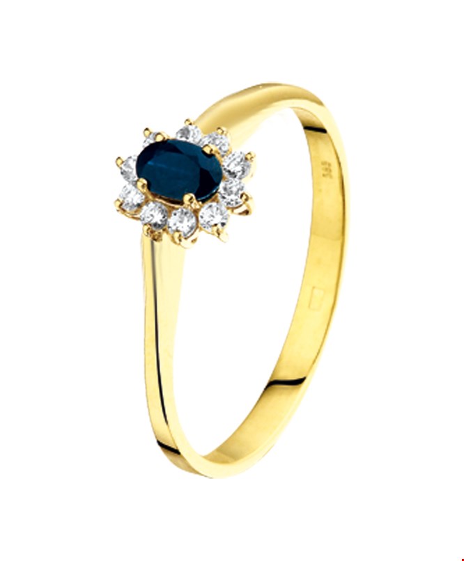 The Jewelry Collection Ring Saffier En Zirkonia - Geelgoud
