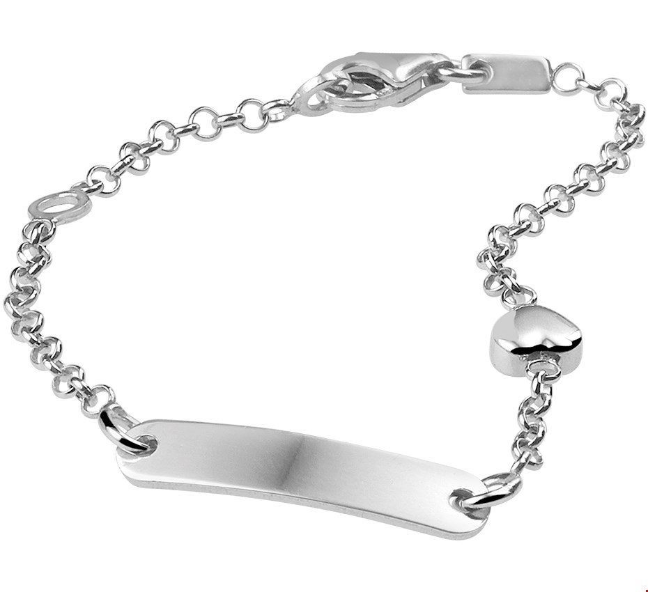 Zilver Gerhodineerde Graveerarmband hart plaat 4 mm 9 - 11 cm 1329938 11 cm
