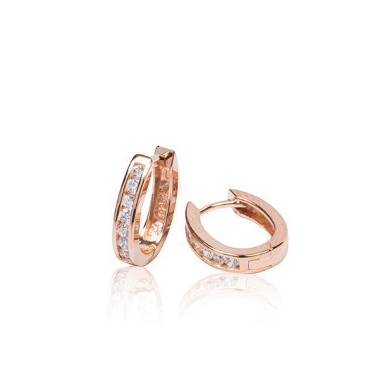Zilveren rosé-plated klapcreolen - ovaal 12 mm - zirkonia - vierkante buis 107.0322.15
