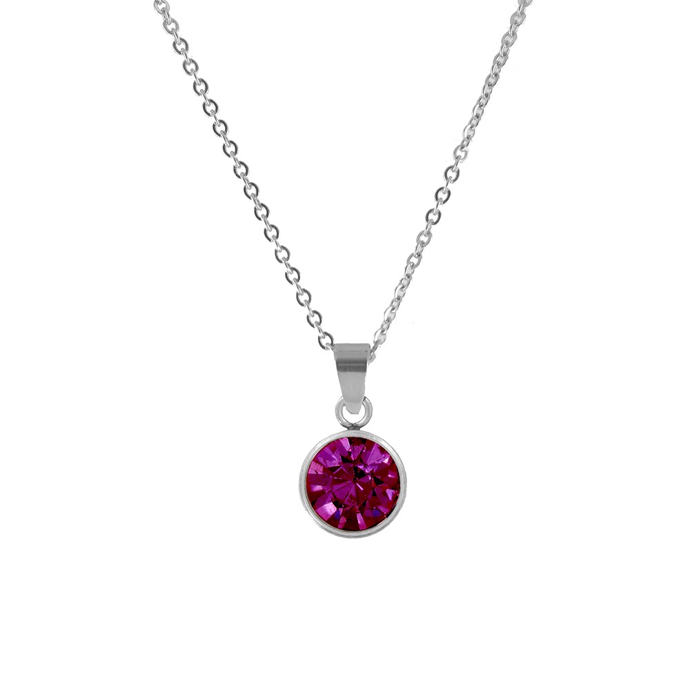 CO88 Collection 8CN-10017 - Stalen collier met geboortesteen februari | amethist 10 mm - lengte 42 + 5 cm - paars / zilverkleurig