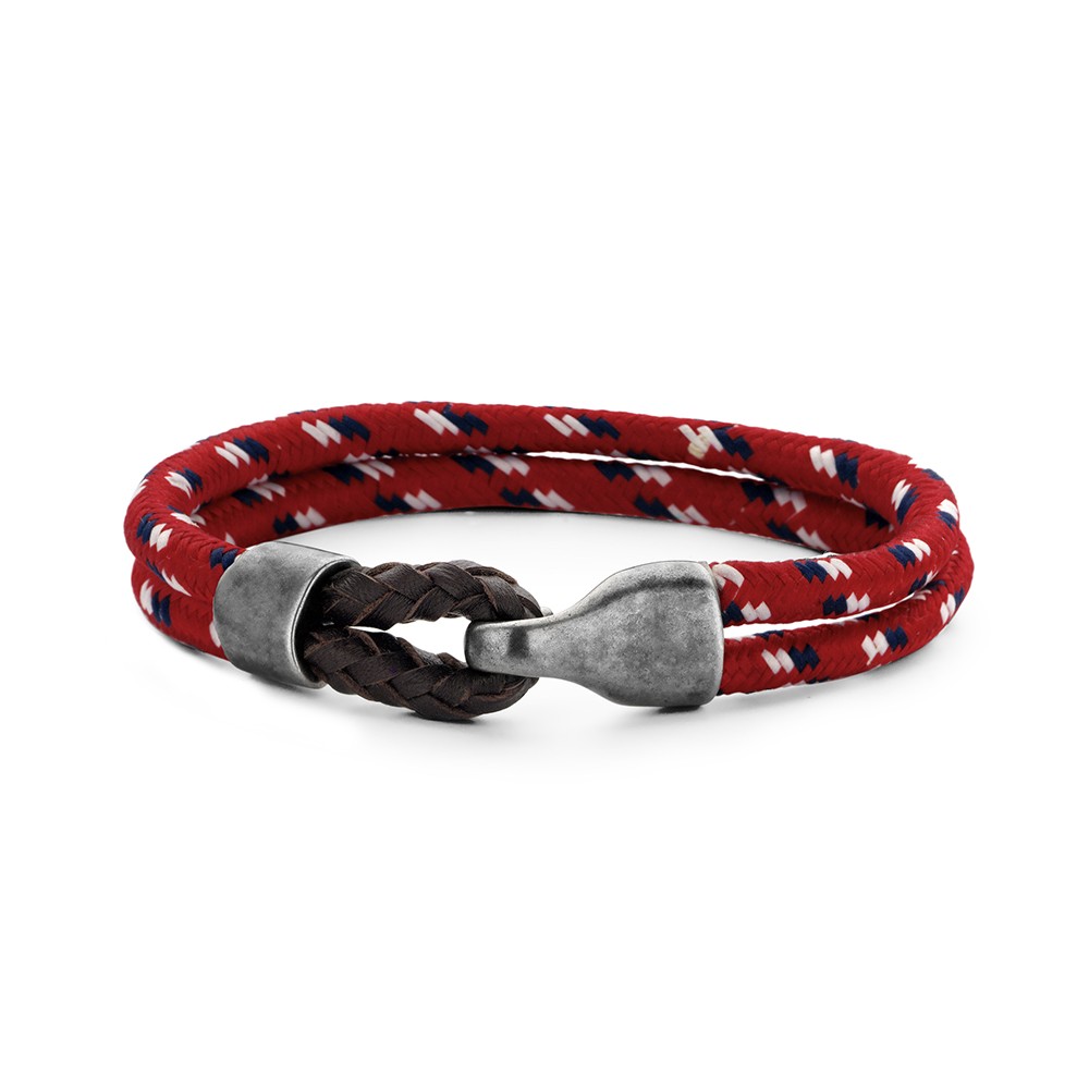 Frank 1967 Nautical Ropes 7FB 0271 Geweven Armband met Stalen Element - Lengte 21 cm - Rood
