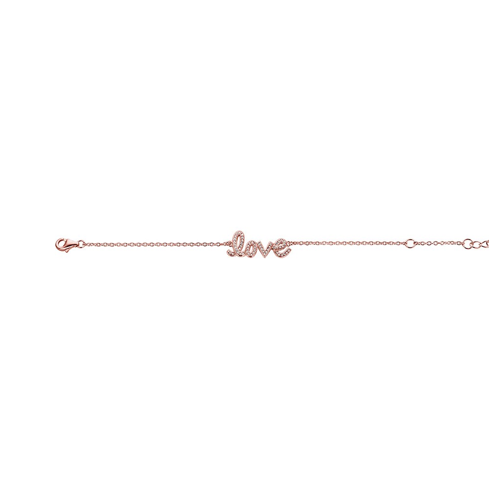 New Bling 9NB-0223 - Zilveren armband met love - zirkonia - lengte 17 + 3 cm - rosékleurig