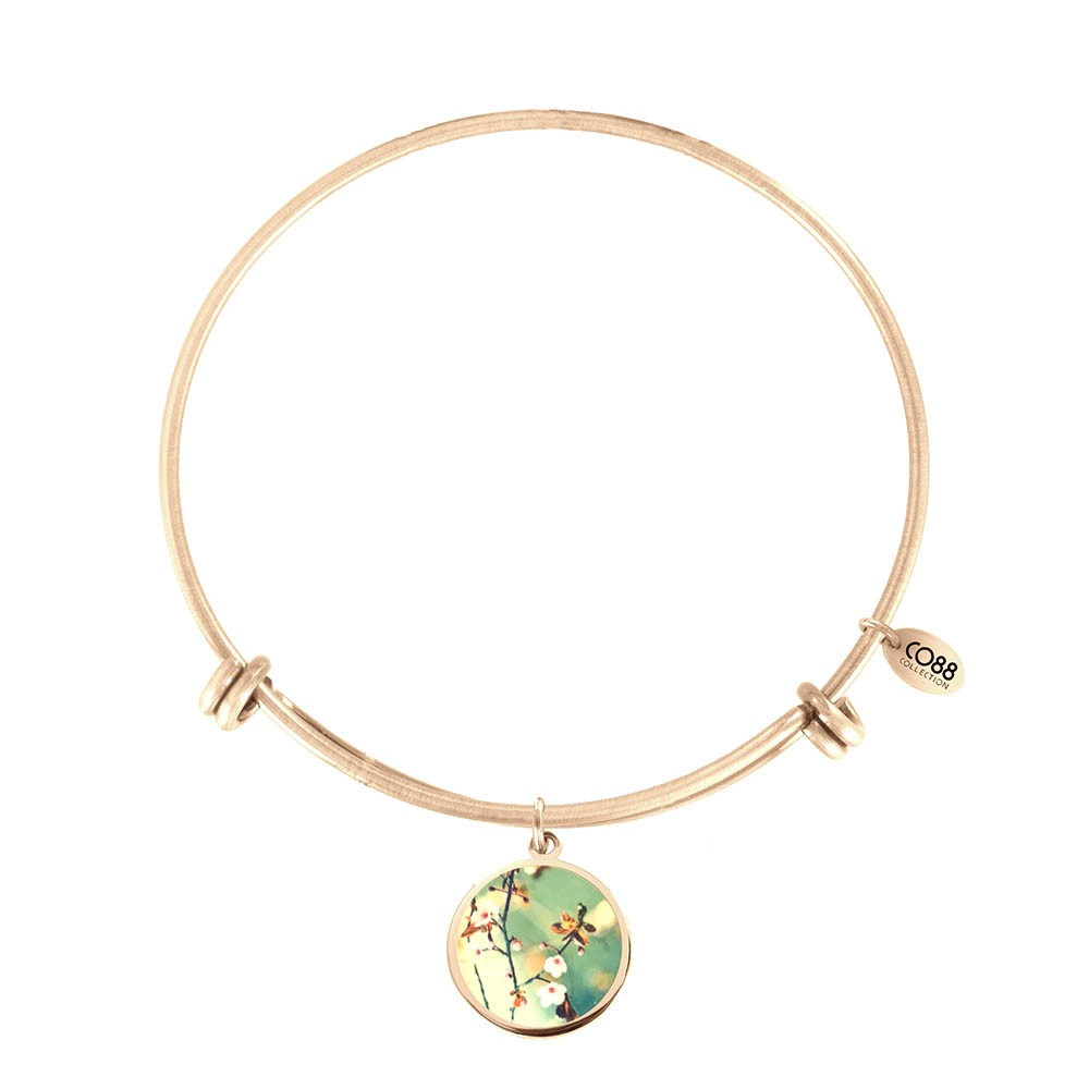CO88 Collection 8CB-11029 - Stalen bangle met bedel - bloesem 20 mm - Ø 60 mm - geelgoudkleurig