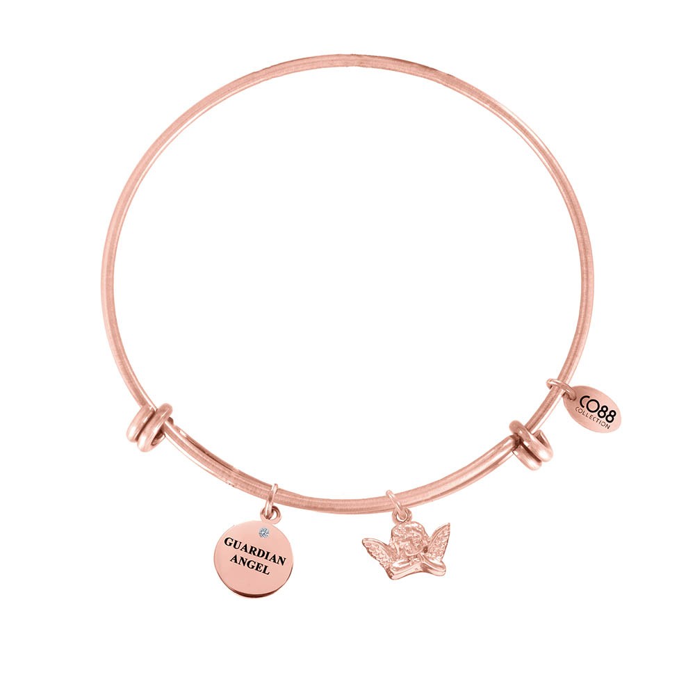 CO88 Collection 8CB-13018 - Stalen bangle met bedel - tekst & engel - Ø 60 mm - rosékleurig
