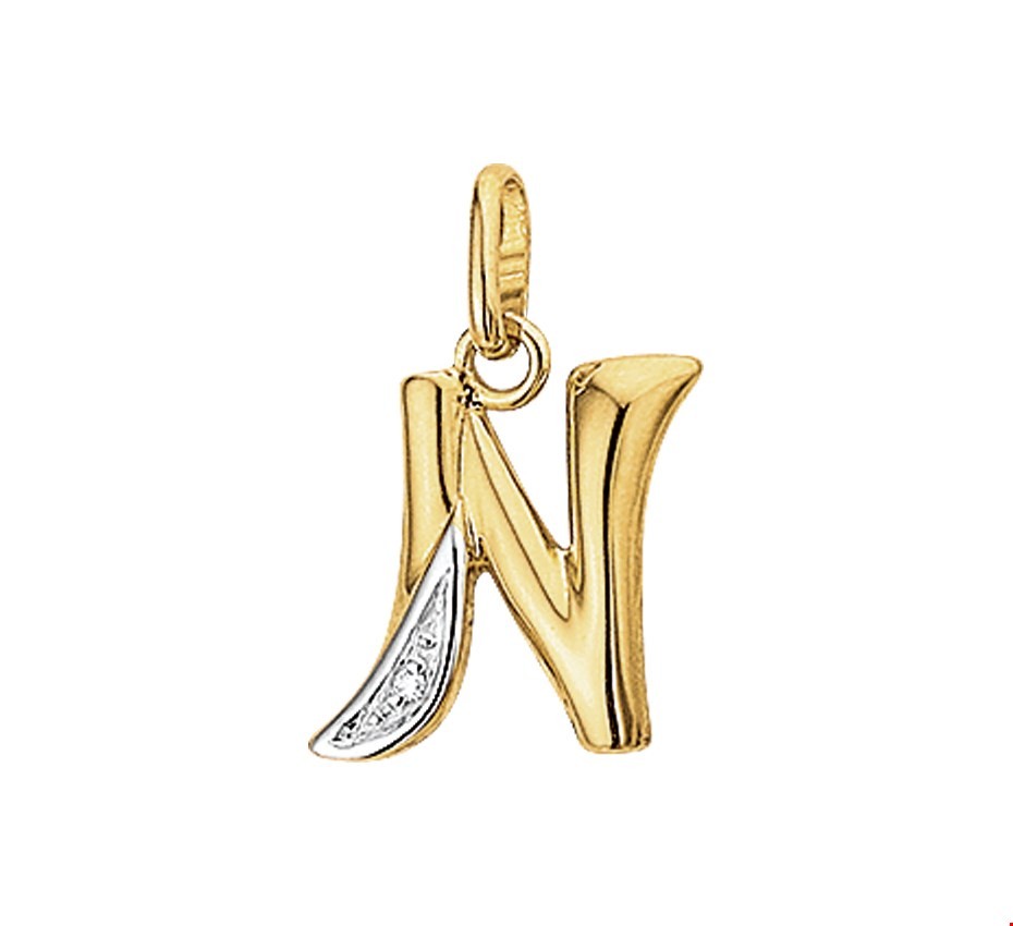 TFT Hanger Geelgoud Letter N Diamant 0.005 Ct.