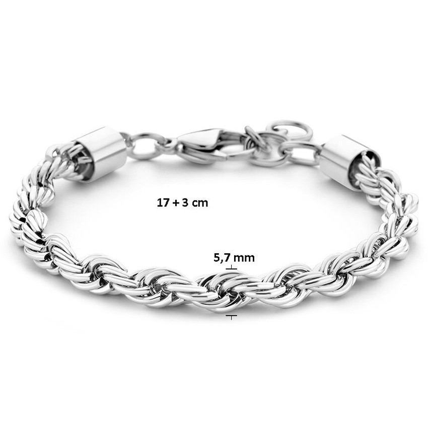 Armband Koordschakel staal zilverkleurig 5,7 mm 17-20 cm