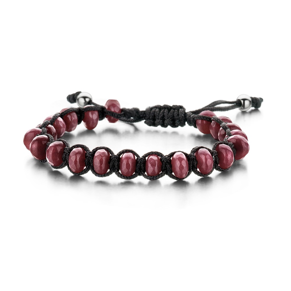 Frank 1967 7FB-0092 - Natuurstenen armband - rope en Jade 8x4 mm - one-size - rood / zwart / zilverkleurig