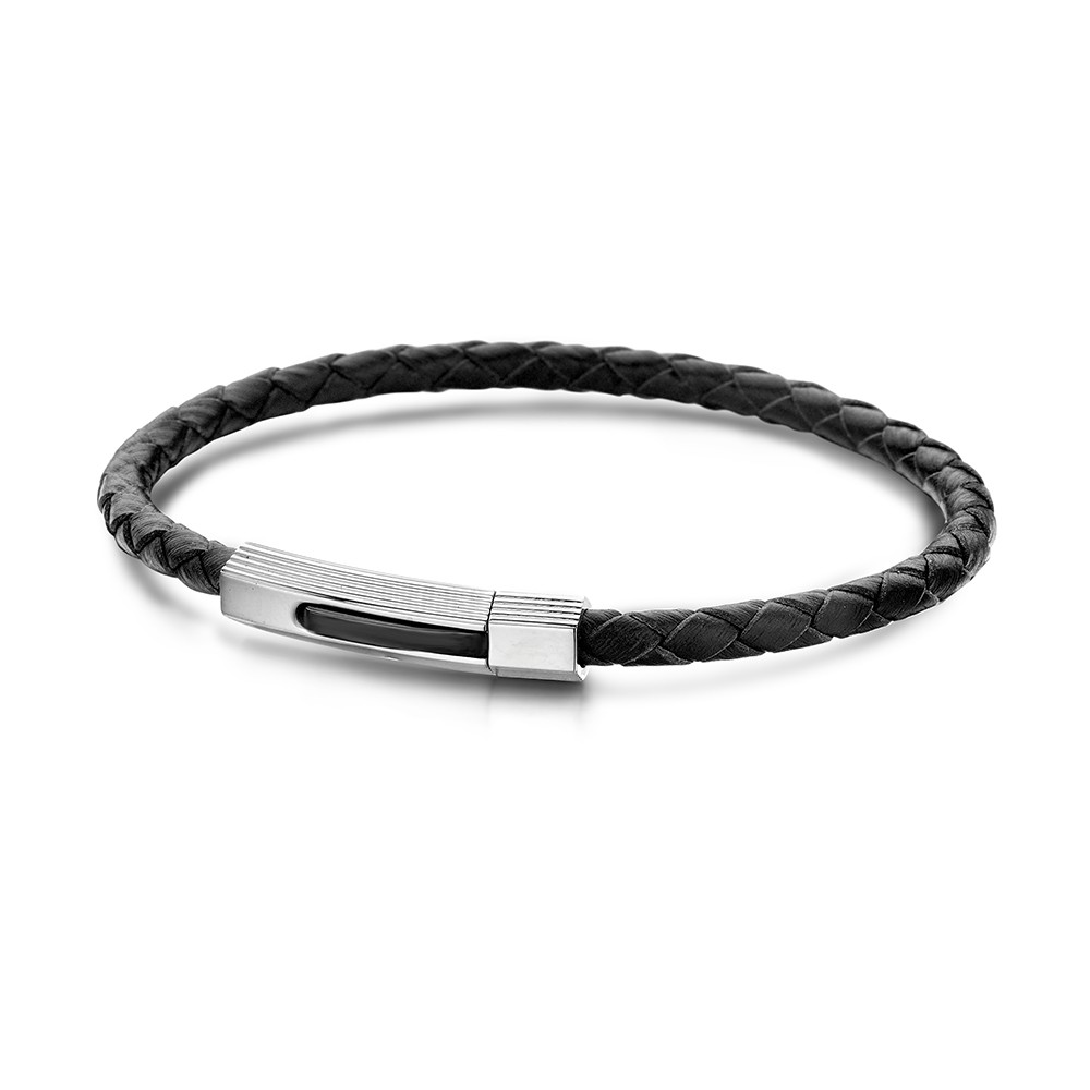 Frank 1967 7FB-0001 - Leren armband - met stalen elementen - 20 cm - zwart