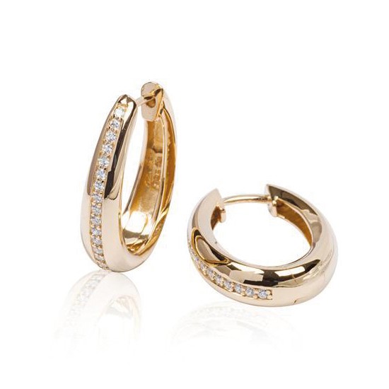 Zilveren gold-plated klapcreolen - ovaal 18 mm - zirkonia - ronde buis 107.0325.25