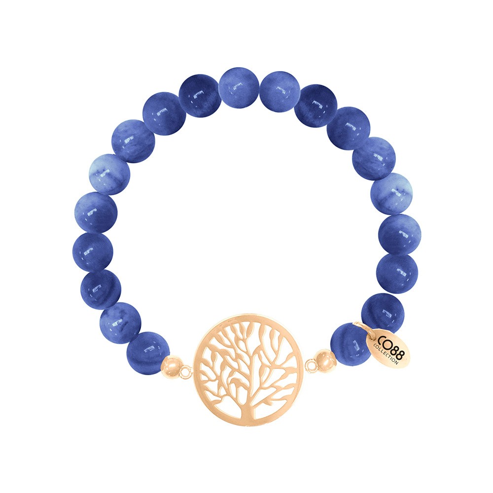 CO88 Collection 8CB-80016 - Rekarmband met bedels - Aventurien natuursteen 8 mm - levensboom - one-size - blauw / goudkleurig
