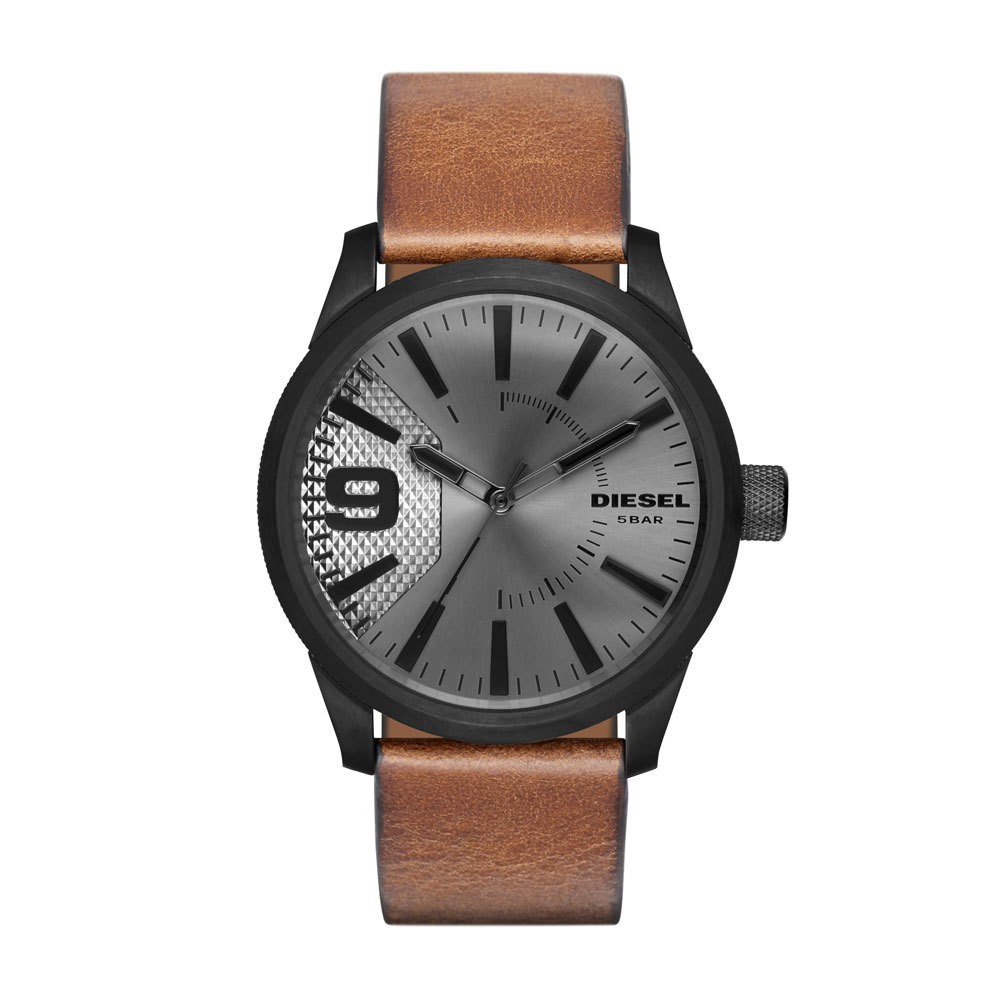 Diesel Horloge Rasp staal/leder zwart-bruin 53 mm DZ1764