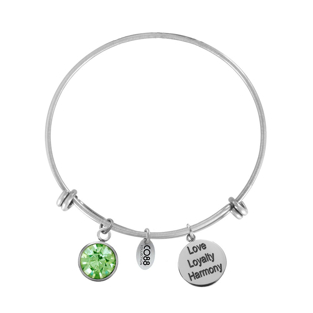 CO88 Collection 8CB-12032 - Stalen bangle met geboortesteen augustus | Peridoot - one-size - groen / zilverkleurig