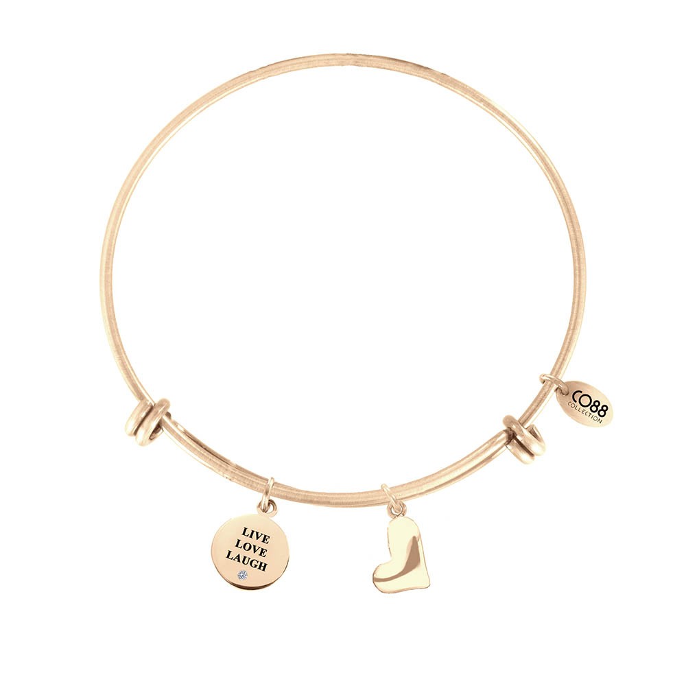 CO88 Collection 8CB-13014 - Stalen bangle met bedel - tekst & hart - Ø 60 mm - geelgoudkleurig