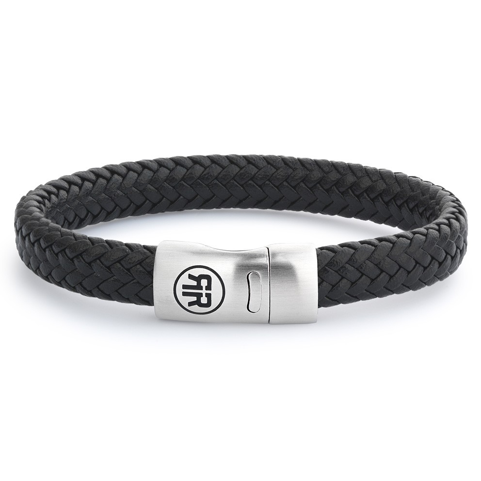 Rebel and Rose RR-M0002-S Armband Full Metal Heringbone Black Matt leder zwart 10 mm S 16,5 cm