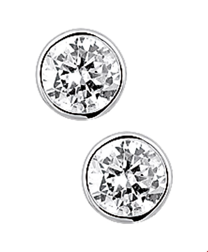 Oorknoppen Rond zilver-zirconia wit 6 mm