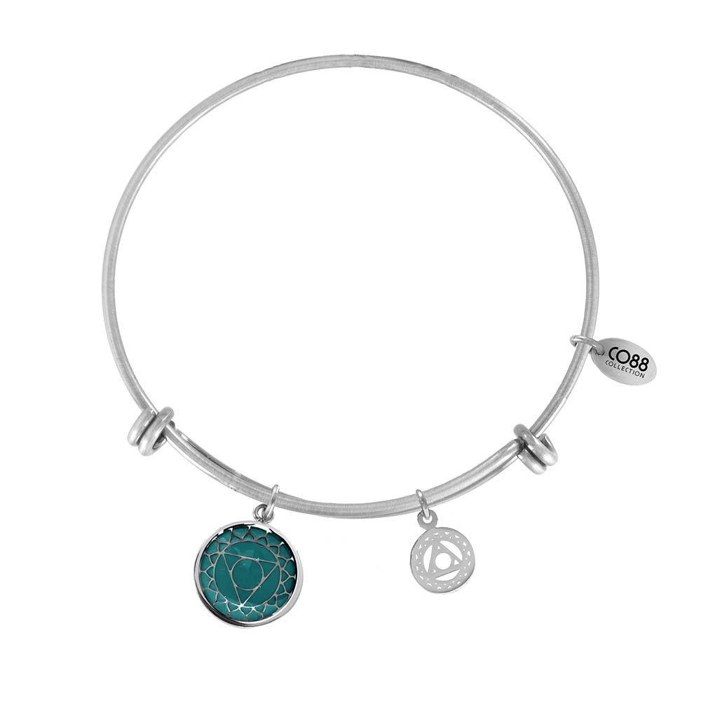 CO88 Collection 8CB-26002 - Stalen bangle met bedels - throat chakra - one-size - zilverkleurig / licht blauw