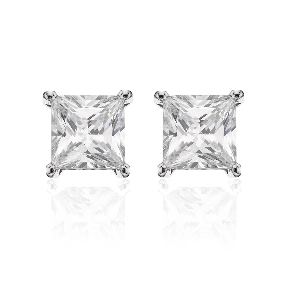 New Bling 9NB-0005 - Zilveren oorstekers - zirkonia vierkant 8 mm - zilverkleurig