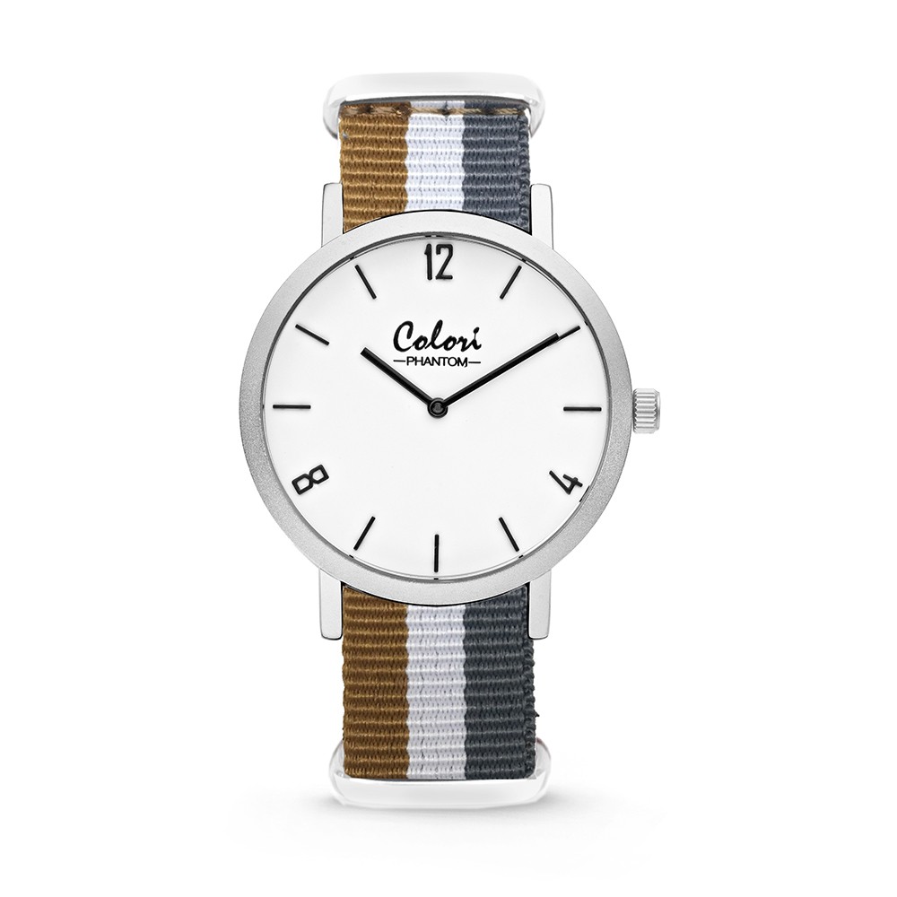 Colori Horloge Phantom Staal/Nylon grijs-wit-bruin 42 mm 5-COL489 