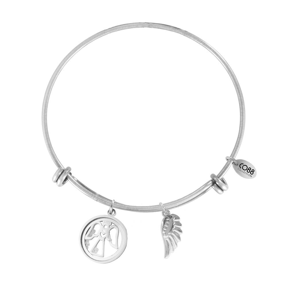 CO88 Collection 8CB-12069 - Stalen bangle met bedel - engel met zirkonia 16 mm - Ø 60 mm - zilverkleurig