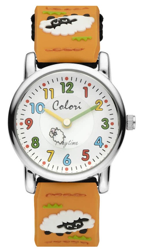 Colori 5-CLK068 Kinderhorloge Nylon band Oranje, Zwart Schaap 28 mm