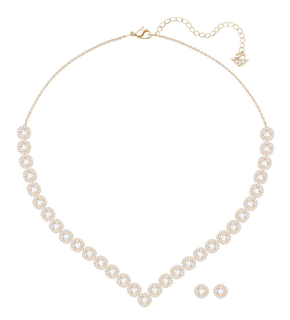 Swarovski Set Ketting Oorknoppen Angelic Square Large White-Rosegold 5351304