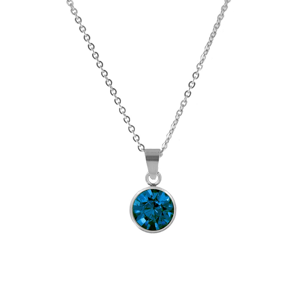 CO88 Collection 8CN-10023 - Stalen collier met geboortesteen december | licht saffier 10 mm - lengte 42 + 5 cm - blauw / zilverkleurig