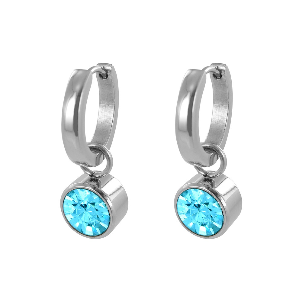 CO88 Collection 8CE-60012 - Stalen creolen met geboortesteen maart | aquamaraijn 10 mm - lengte 2,5 cm - aqua blauw / zilverkleurig