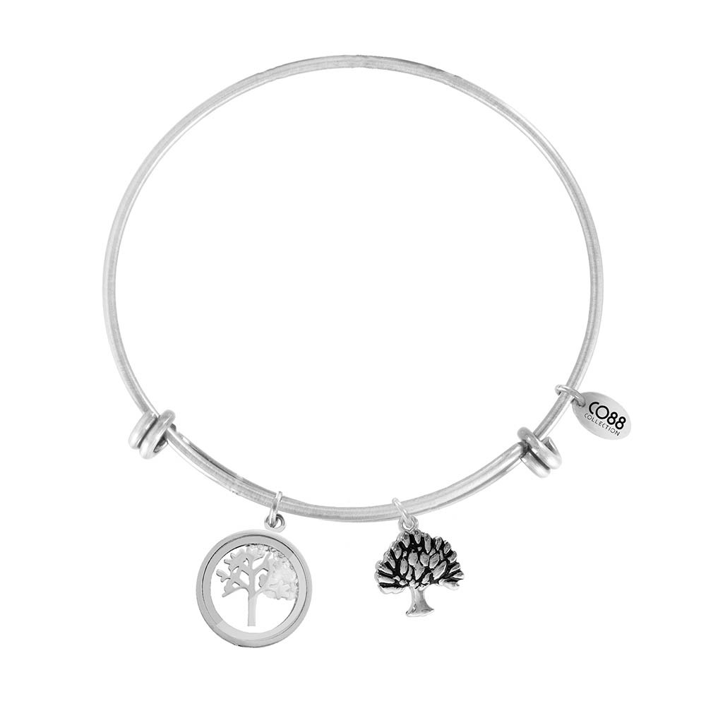 CO88 Collection 8CB-12063 - Stalen bangle met bedel - levensboom met zirkonia 16 mm - Ø 60 mm - zilverkleurig