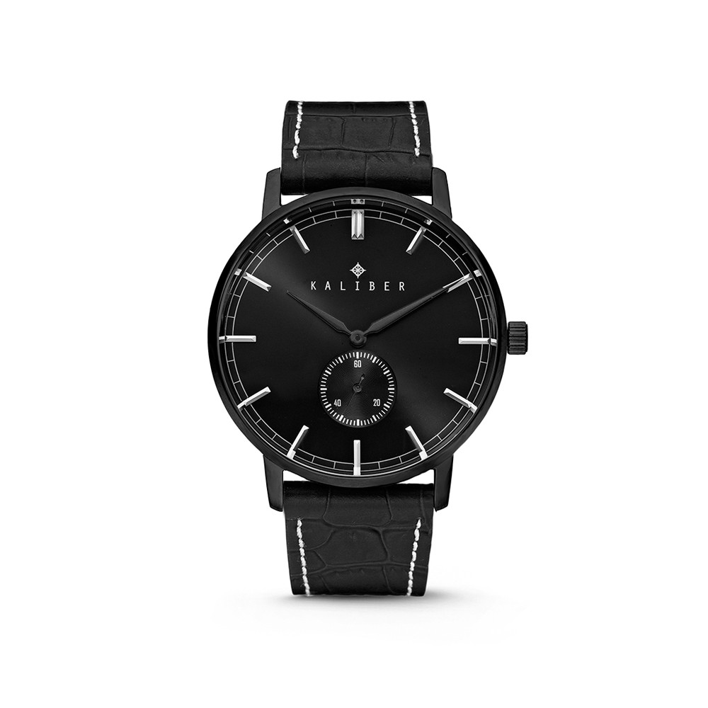 Kaliber 7KW-00006 Horloge met lederen band Zwart 40 mm
