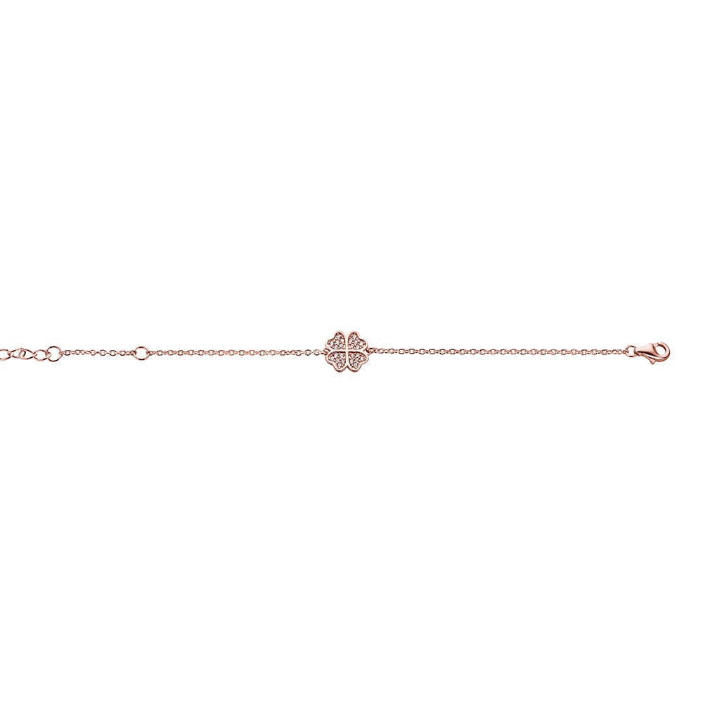New Bling 9NB-0229 - Zilveren armband met klaver - zirkonia - lengte 17 + 3 cm - rosékleurig