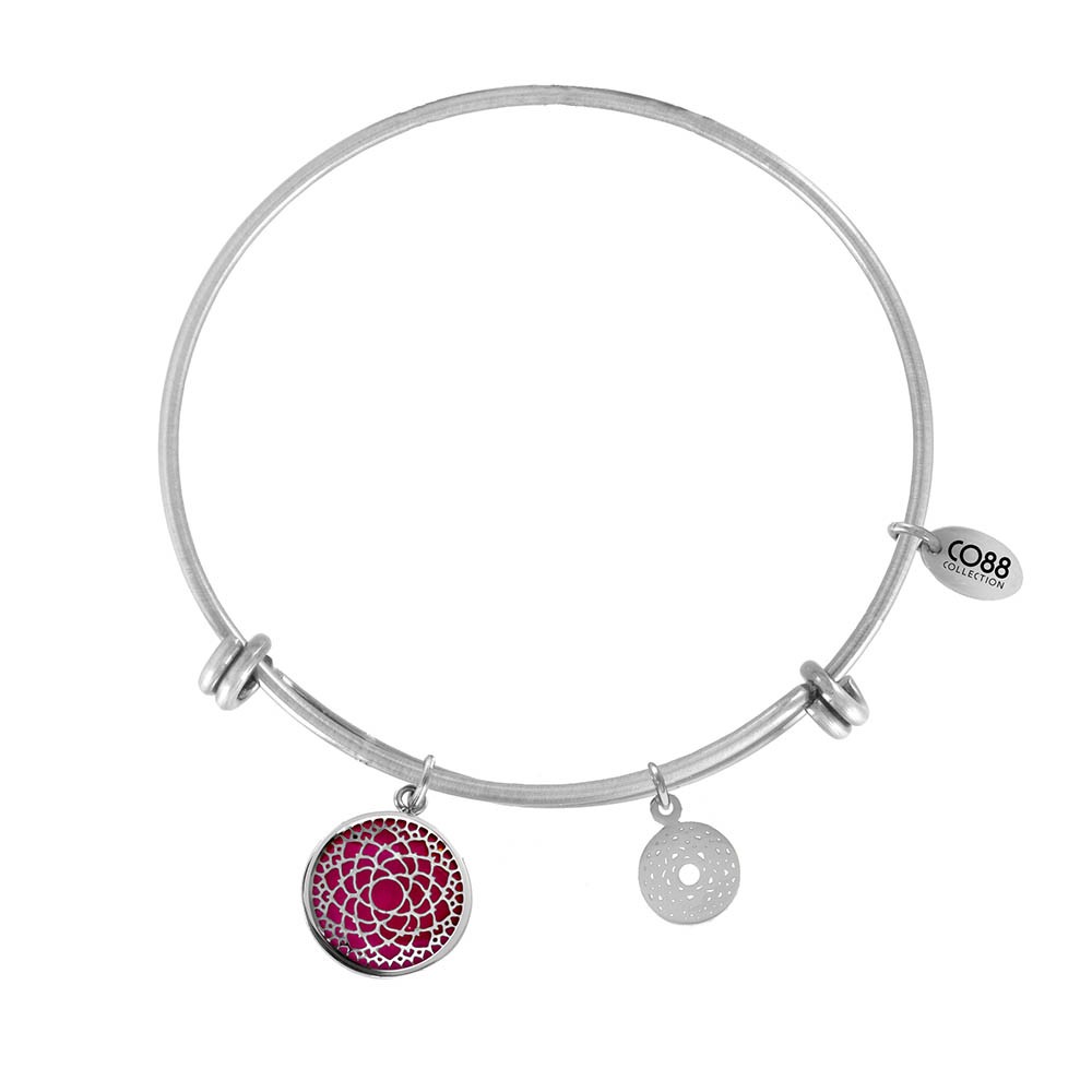CO88 Collection 8CB-26007 - Stalen bangle met bedels - glazen crown chakra - one-size - zilverkleurig / roze
