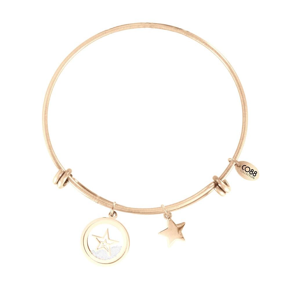 CO88 Collection 8CB-12061 - Stalen bangle met bedel - ster met zirkonia 16 mm - Ø 60 mm - geelgoudkleurig