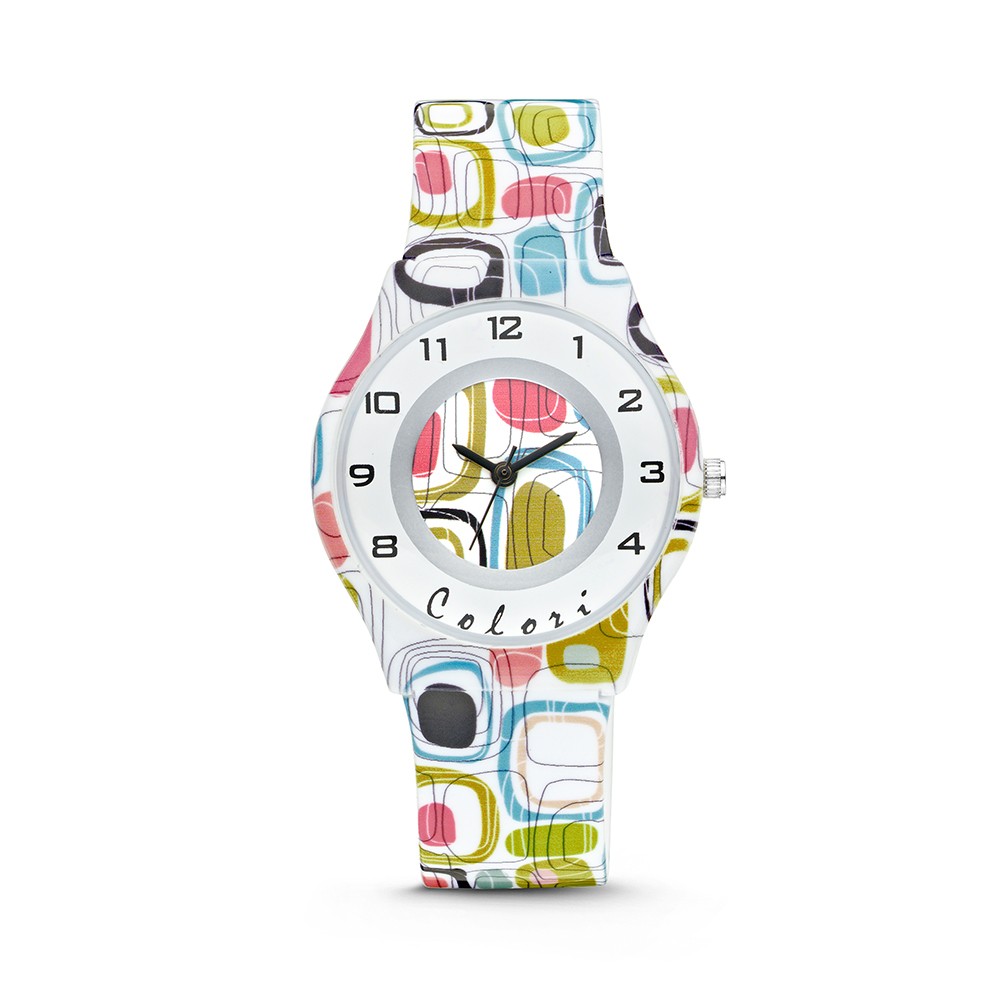 Colori Funtime 5-CLK039 - Kinderhorloge - siliconen band - fantasie print wit - 34 mm