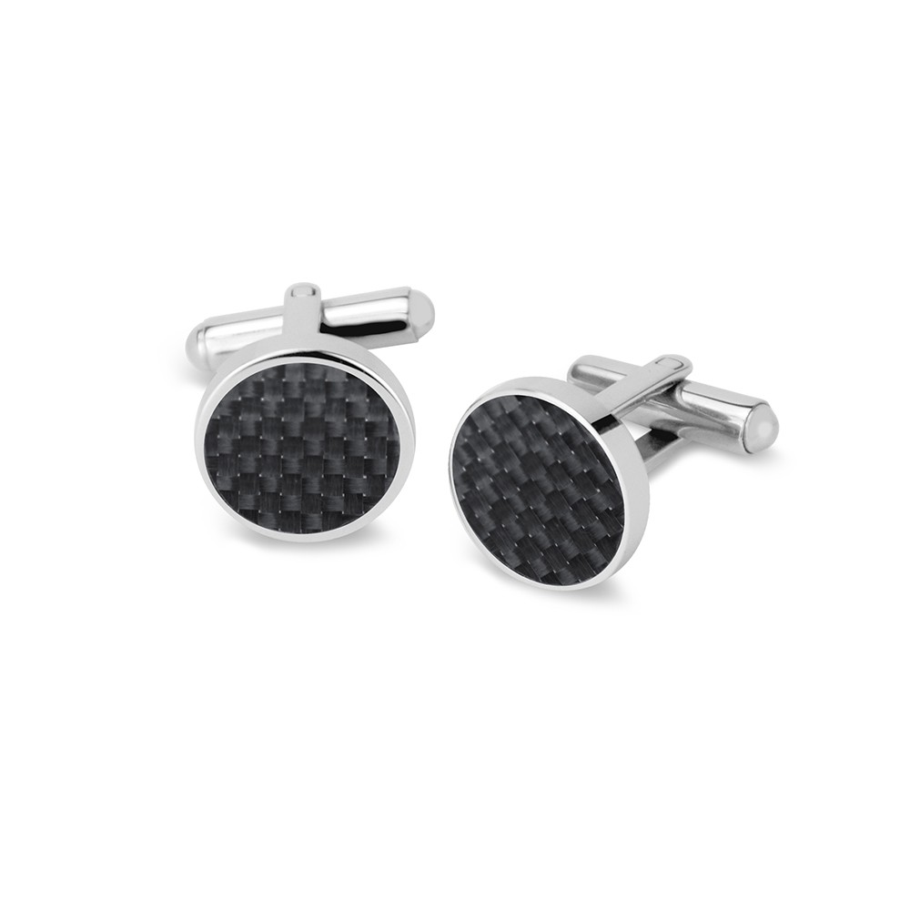 Frank 1967 7FC 0004 Manchetknopen met Carbon Patroon - Ø 1,5 cm - Zilverkleurig / Zwart