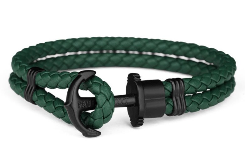 Paul Hewitt Armband Anchor Phreps staal/leder black-green 19 cm (L) PH-PH-L-B-G