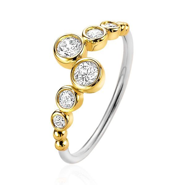 Zinzi ZIR2054Y Ring zilver- en goudkleurig met zirconia 