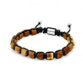 Frank 1967 7FB 0250 Heren Armband met Stalen Element - Tijgeroog Natuursteen 6x6 mm - Lengte 21 cm - Bruin