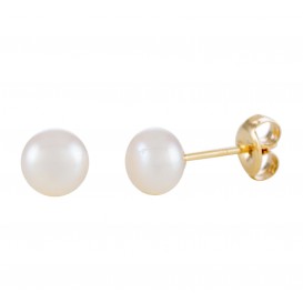 Glow Gouden Oorbellen Button met zoetwaterparel 6 mm 206.0304.60