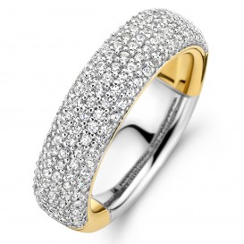 TI SENTO-Milano 12235ZY Ring zilver-zirconia goudkleurig-wit 6 mm Maat 48