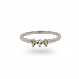 24Kae 12407S Ring Colored Stones zilver beige-groen Maat 52