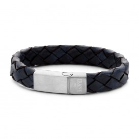 Frank 1967 7FB 0222 Stalen Heren Armband met Leer - Gevlochten - Lengte 21 cm - Blauw