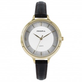 Prisma Horloge (1A) 8392 Dames Stainless Steel - Bruin Leer P.8392 Dameshorloge 1