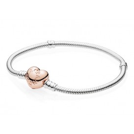 Pandora 580719 Armband zilver met rosékleurige hartsluiting 17 cm