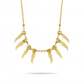 New Bling 9NB 0313 Zilveren Collier met Veren - lengte 38 + 5 cm - Goudkleurig