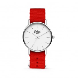 Colori XOXO 5 COL553 Horloge geschenkset met Armband - Nato Band - Ø 36 mm - Rood / Zilverkleurig 